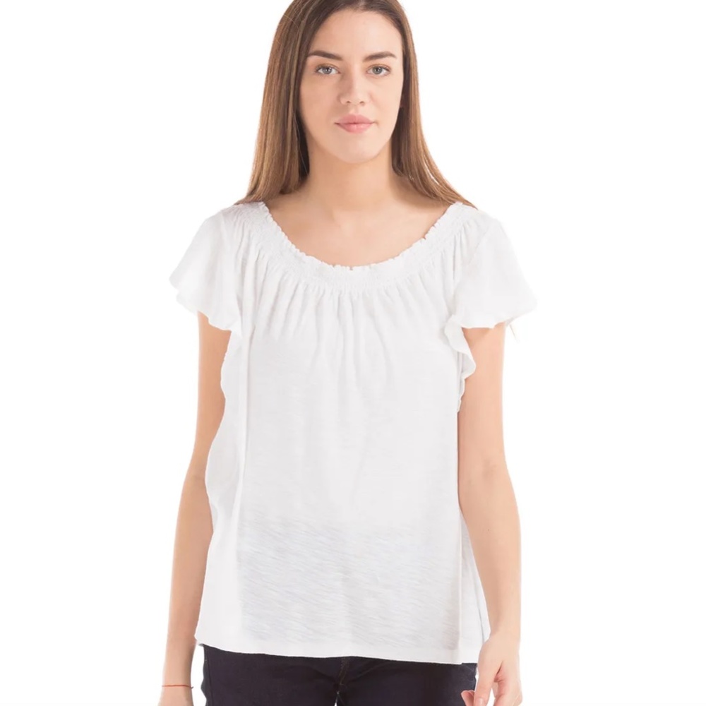 GAP White Flutter Sleeve Smocked Top | M